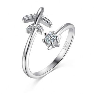 Dylam Minimalist Design Classic 925 Silver Moissanite Stone Jewelry Peace & Love Airplane Open <b>Adjustable</b> Jewelry <b>Ring</b> for Women - Product Image 5