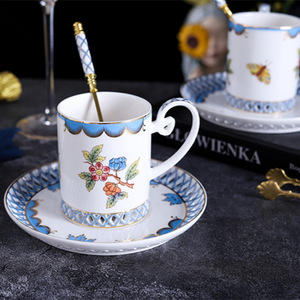 European Modern Eco-Friendly Coffee <b>Cup</b> Set Ceramic <b>Cups</b> <b>Saucers</b> Gold-Edged Design Light Luxury Retro Style Household Factory - Product Image 4