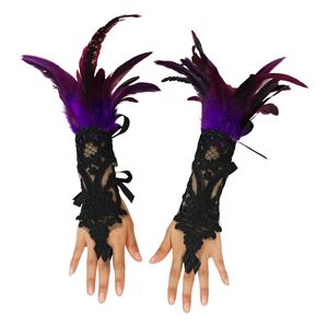 Accessoire de couvre-poignet en dentelle pour Halloween, best-seller pour les soirées dansantes - Gants à doigts en plumes noires - Product Image 3
