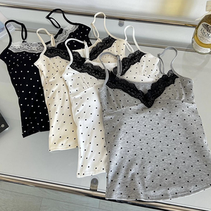 Sexy ragazza senza maniche imbottito con bretelle a pois piccole con Base Trendy Top gilet estivo con bottone in pizzo - Product Image 2