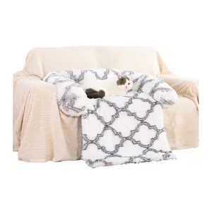 Lujosa funda de sofá para mascotas de felpa suave y esponjosa, lavable, sofá cama grande para perros, funda de sofá, cama con almohada de refuerzo para el cuello