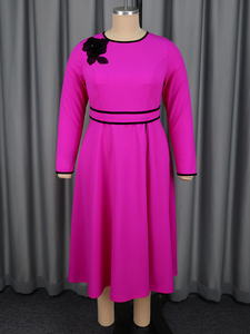 <span class=keywords><strong>Robe</strong></span> décontractée mi-longue rose à col rond et manches longues, avec blocs de couleur et appliques, grande taille, pour <span class=keywords><strong>femme</strong></span> - AM050921 - Product Image 4