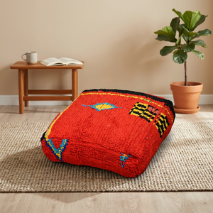 Pouf géométrique berbère fait main, coussin-tapis carré, siège de sol bohème, pour mariage, salon, rouge, noir, jaune, multifonctionnel, pour la maison - Product Image 3