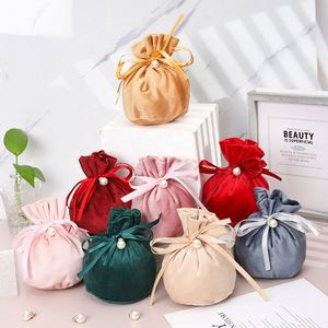 Sac à cordon en ruban perlé pour bonbons au chocolat, sac rond en velours, pochette cadeau pour bijoux, pour les cadeaux de mariage, emballage de bijoux au chocolat - Product Image 3
