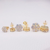 Sofort Lieferbar Lagerbestand Dropshipping Herren Iced Out Hip Hop Sterling Silber 925 Schraubverschluss Moissanit Blumenförmige Cluster-Ohrringe