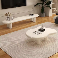 Table Basse Moderne en Dalle de Pierre Style Nuage Ondulé Blanc Classique, Meuble de Salon Premium Personnalisé et Unique