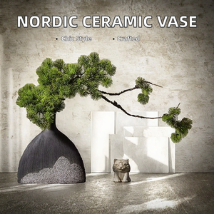 Vase en céramique nordique fait à la main, décoration moderne pour la maison et le bureau, pour mariage et salon, pour fleurs séchées - Product Image 2