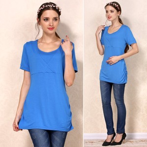 Verano Modal mujeres embarazadas Top manga corta <span class=keywords><strong>Camiseta</strong></span> de <span class=keywords><strong>lactancia</strong></span> Tops de <span class=keywords><strong>lactancia</strong></span> para ropa de maternidad - Product Image 2