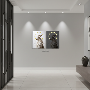 Quadro Moderno con Figura di Capra Surreale e Luce LED, <span class=keywords><strong>Arte</strong></span> da Parete per Soggiorno, Grande Dipinto Incorniciato - Product Image 3