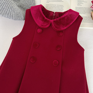 Korean Style Girl's Red Thick Sleeveless Jumper <strong>Dress</strong> Velvet Collar Christmas Party Red Thickened Sleeveless <strong>Dress</strong> for Kids - Product Image 2