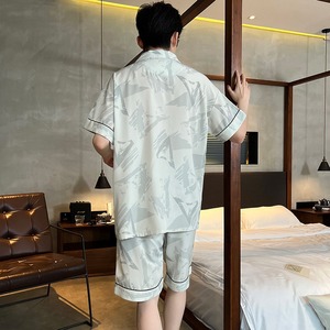 Zomerloungewear-set voor heren, lichtgewicht ijszijde pyjama met korte mouwen, eenvoudig, casual, comfortabel, 2-delig huiskleding voor jongens - Product Image 3