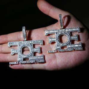 Huruf FOE keluarga lebih dari setiap hal liontin pria kalung mikro pave 5A kubik zirkonia cz es keluar perhiasan - Product Image 2