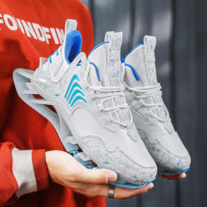 Chaussures de skate décontractées pour hommes, respirantes, à lacets, en maille tricotée, avec semelle haute à coussin d'air, confortables, style skateboard - Product Image 3