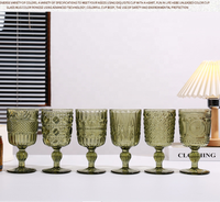 Verre à vin de luxe tendance vert olive gaufré, polyvalent, rétro, décoratif, pour cocktails et jus, idéal pour les fêtes