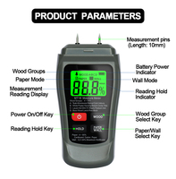 TEARERTECH TL-MT18 Alat Ukur Kelembapan Kayu Digital LCD Tipe Jarum untuk Kayu, Karton, Lantai & Material Dinding Komposit