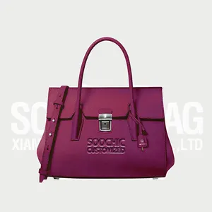 Soochic Dress Purple Women Faux Leather Flat Bag Luxury Customized Design Bucket Lady Bag Stitching Adjustable Strap Tote Bag