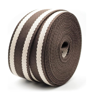 Zhihe Tùy Chỉnh Đầy Màu Sắc 50 Yards <span class=keywords><strong>Polyester</strong></span> Bông Jacquard Vải Dây Đeo 3.8Cm Cà Phê Sọc Trắng Vành Đai Cho Túi Hành Lý Vai - Product Image 4