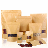 Sachets Kraft Doypack refermables avec fenêtre, réutilisables, pour emballage alimentaire en papier Kraft, sacs d'emballage thermoscellables
