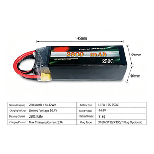 แบตเตอรี่โดรน FPV 44.4V 2800mAh แบตเตอรี่ลิเธียมพิเศษสำหรับเครื่องบินจำลอง 250C รุ่น XT60 ปลั๊กแบบ Solid State กำลังไฟแรง ทนทาน - Product Image 4