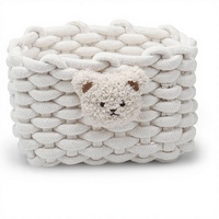 Panier de rangement rectangulaire en coton tressé à motif ours, écologique, blanc, pour salle de bain, bureau, coiffeuse, armoires