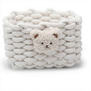 Panier de rangement rectangulaire en coton tressé à motif ours, écologique, blanc, pour salle de bain, bureau, coiffeuse, armoires - Product Image 1