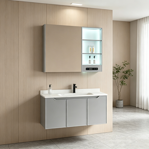 Mueble de Baño Moderno de Gran Capacidad, Resistente al Agua, de Madera Maciza, para Montar en la Pared, con Lavabo de Cerámica, Inteligente - Product Image 1