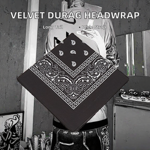 HZM-18113 Durags en velours, bonnets, foulards à large sangle, turbans à longue queue, bonnets en coton pour l'extérieur, pour hommes et femmes, pour les coiffures 360 Wave - Product Image 2