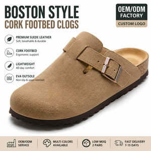 Sabots confortables en liège style Boston, pantoufles unisexes en daim, fabrication OEM, logo personnalisé - Product Image 1