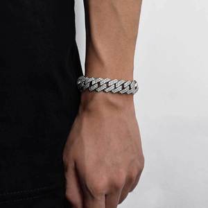 Bracelet cubain pour homme 15 mm avec fermoir à bascule, double rangée de zircons losanges, style Hip Hop Tanjing - Product Image 3