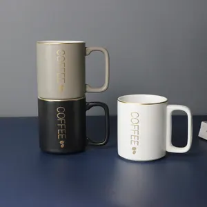 350ml Stackable mug Ceramic Coffee Mug Porcelain Cup WIth Square Handle Custom brand LOGO and color