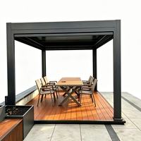 Pergola Bioclimatique en Aluminium avec Barbecue Intégré, Imperméable et Coupe-Vent, pour Terrasse Extérieure
