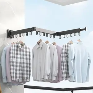 Tri-Fold Retractable Clothes Hanger Rack Space-Saver For Balcony