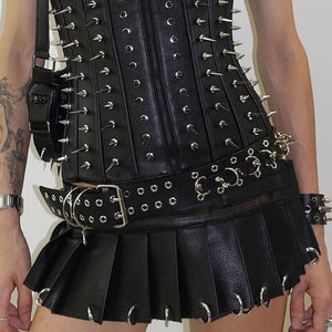 Mini-jupe sexy en similicuir PU style punk avec ceinture, taille basse, plissée foncée, ajustable par velcro, style Y2K estival - Product Image 5