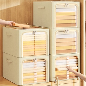 Cofre de almacenamiento de tela plegable de gran capacidad, organizador de cubos, marco de acero, cajón de ropa, cajas de almacenamiento para sala de estar - Product Image 4