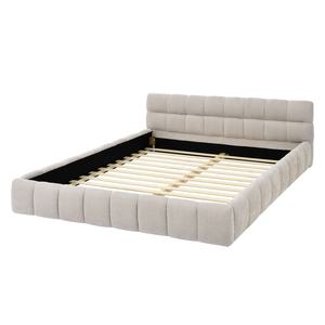 Modern Gestoffeerd Bedframe Dik Chenille Stof Queen Size Platform <span class=keywords><strong>Bed</strong></span> Hoofdeinde Massief Houten <span class=keywords><strong>Frame</strong></span> Milieuvriendelijk Duurzaam - Product Image 6
