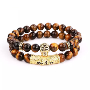 Hạt Đá Nham Thạch Mắt Hổ Chất Lượng Cao Bộ Vòng Tay Co Giãn Charm Đầu Lâu CZ Cho Nam JBS10796 - Product Image 2