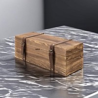 Boîte cadeau en bois pour vin et whisky MyGift, avec fermoir à verrouillage, sangles en cuir, design vintage rustique brun rectangulaire portable, gravé