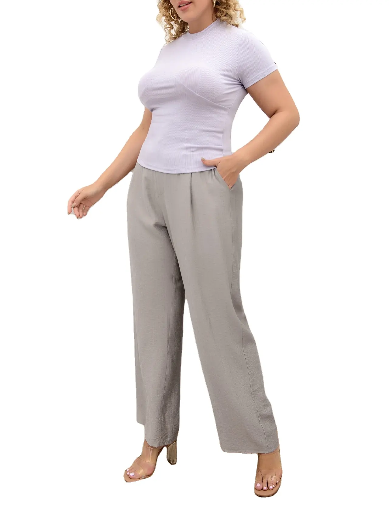 Spring/Summer Plus Size Grey Colors Women's Pants High Waist Ladies Casual Wide Leg Fashion Professional Suit Pants Trousers