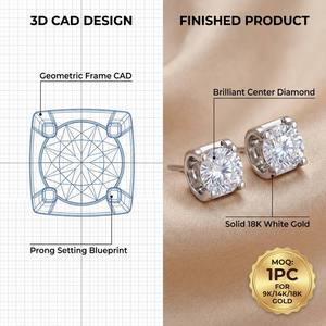 Aretes Geométricos Clásicos de Oro Sólido 9K/14K/18K con Corte Brillante Redondo para Joyería de LUJO DIARIO - Product Image 1
