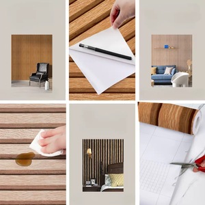 Papier peint amovible rayé moderne <span class=keywords><strong>Arthome</strong></span> pour chambre à coucher, papier et vinyle brun clair - Product Image 4