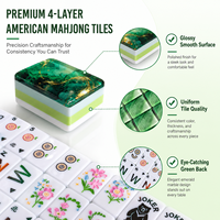 Jeu de Mahjong Américain en Acrylique Vert Forêt 4 Couches, 160 Tuiles Gravées avec Technique de Peinture Laquée, Tuiles de Mahjong Portables