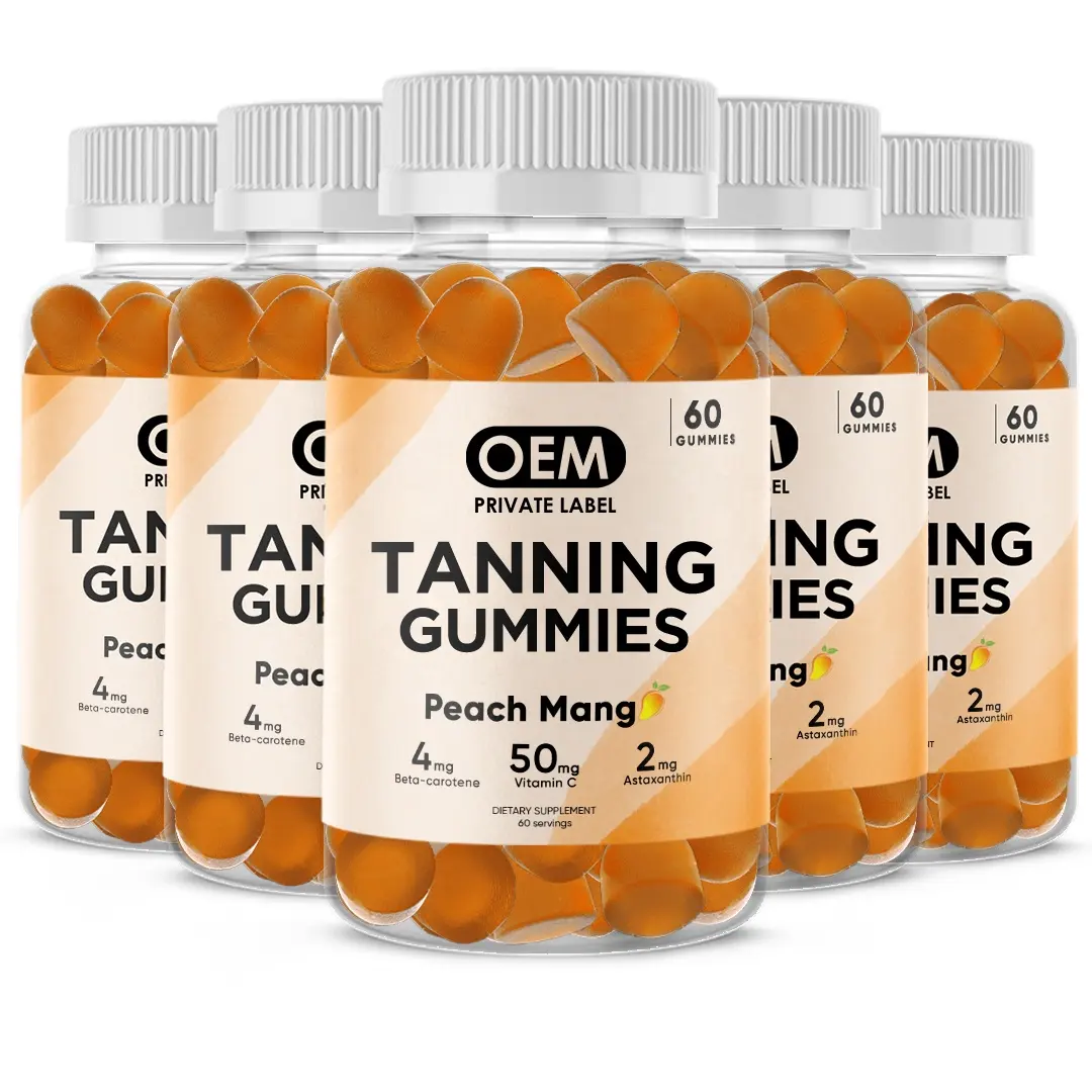 Label pribadi Tanning Gummies beta-karoten, Lycopene dan astrxanthin Sun-Free Tanning Gummies dengan Vitamin C dan E untuk kolagen
