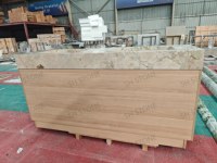 Lavabo double sur pied en marbre de silice naturelle de breccia SH STONE, beige, pour salle de bain moderne d'appartement ou de villa