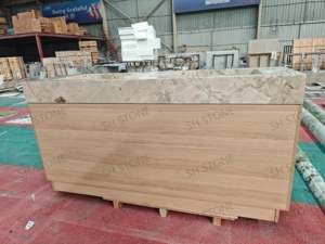 Lavabo <span class=keywords><strong>double</strong></span> sur pied en marbre <span class=keywords><strong>de</strong></span> silice naturelle <span class=keywords><strong>de</strong></span> breccia SH STONE, beige, pour <span class=keywords><strong>salle</strong></span> <span class=keywords><strong>de</strong></span> <span class=keywords><strong>bain</strong></span> moderne d'appartement ou <span class=keywords><strong>de</strong></span> villa - Product Image 3