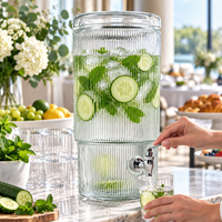 Distributeur de boissons en verre côtelé de 7 L avec robinet et couvercle, grand distributeur de jus pour hôtels, buffets, traiteurs, vente en gros, OEM