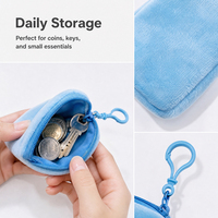 Porte-monnaie en peluche couleur bonbon mignon, sac à monnaie portable doux, petite pochette en peluche pour accessoires de rangement souples pour les voyages et l'usage quotidien