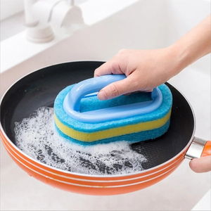 Brosse de nettoyage ménager en gros avec manche, éponge à haute densité et tampon épais pour cuisine, salle de bain, toilettes et murs - Product Image 1
