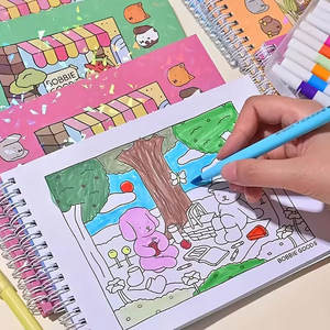 Carnet de coloriage pour enfants A5, motif ours de dessin animé mignon, livre de peinture, reliure spirale, carnet de croquis et de gribouillage pour aquarelle - Product Image 5