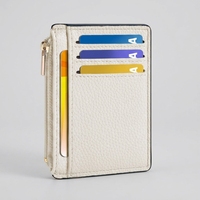 Portefeuille fin et compact pour femmes, avec fenêtre d'identification, couleur crème, blocage RFID, minimaliste, pour poche avant, porte-cartes de crédit