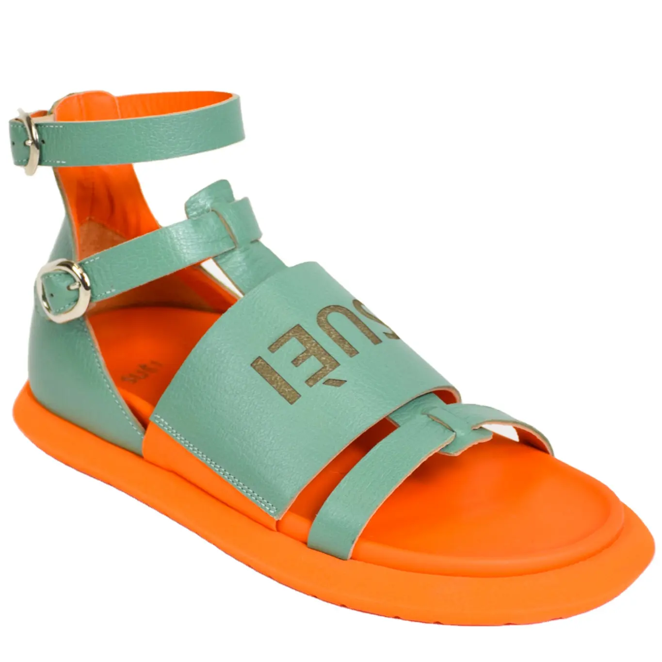 Fussbett-Sandalias planas de piel auténtica para mujer, zapatos italianos a la moda, Tiffany y Color naranja, gran oferta, 2023